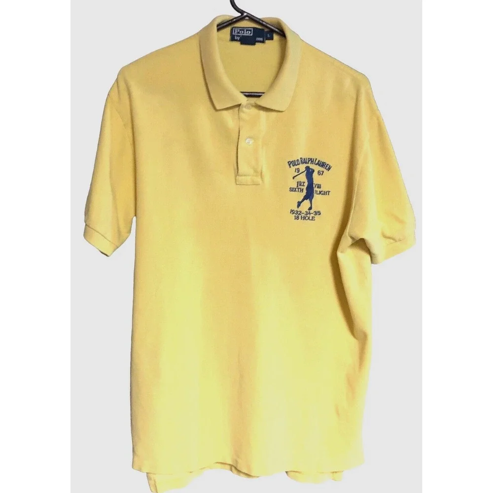 Vintage Polo Ralph Lauren Shirt Sixth Flight 18 Hole Golf Yellow Men's‎ Large